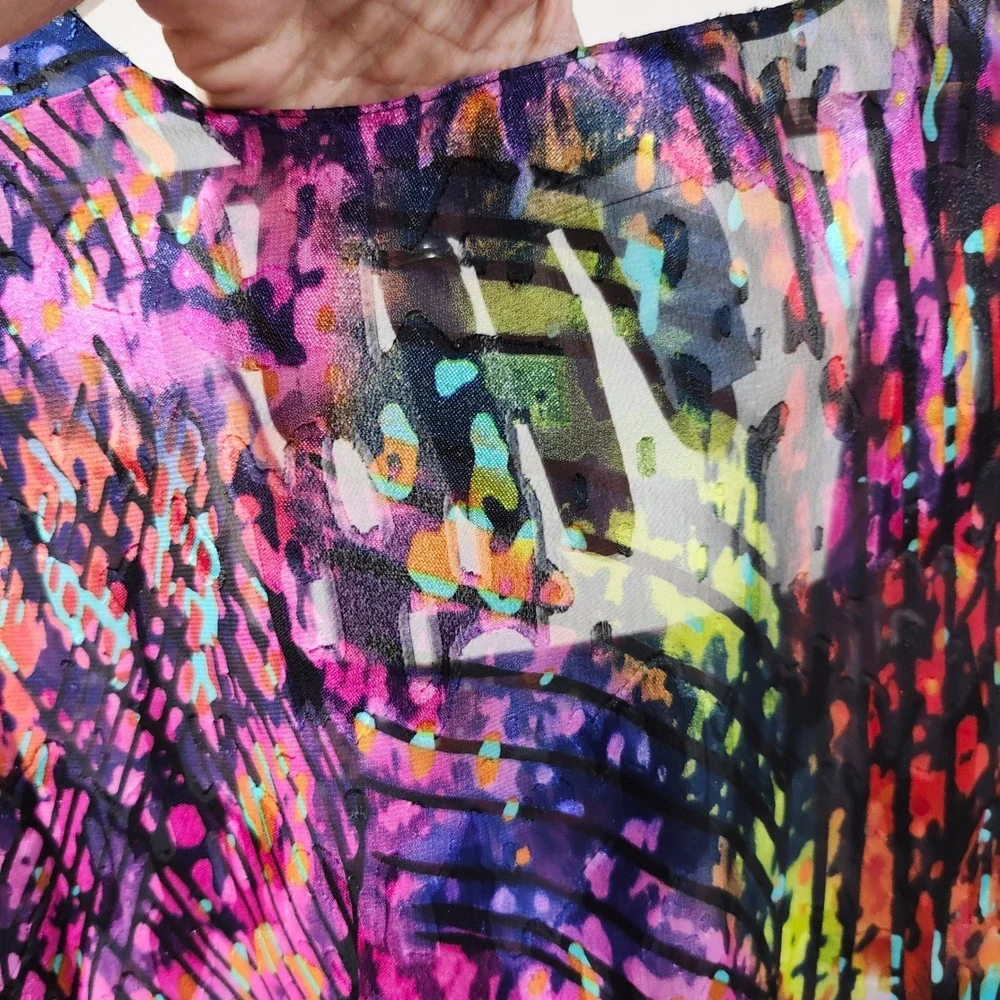 Alex Evenings Womens 1X 2 Piece Set Abstract Multi Color Tiered Top Shrug Jacket
